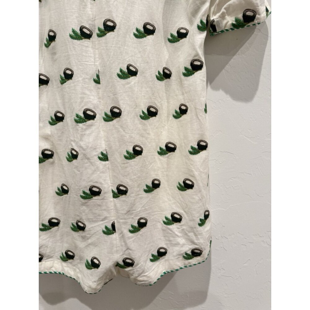 FARM RIO Embroidered Coconut Romper Jumpsuit Shorts Cross Stitch Linen Medium - Picture 15 of 16